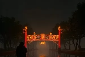 《玻璃工厂》熔炉前通红的玻璃液
